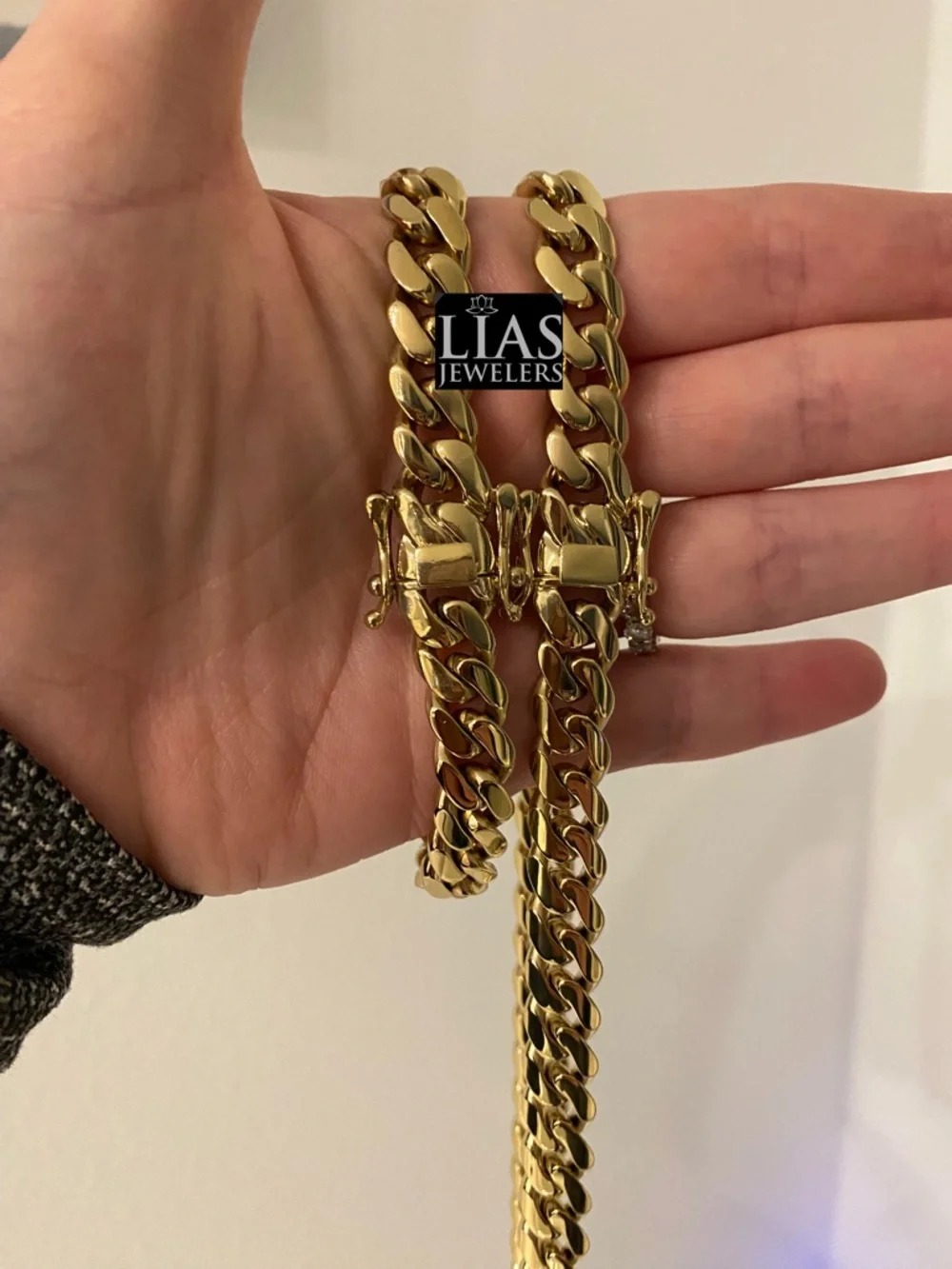 New 14k yellow gold filled Cuban link chain and bracelet set